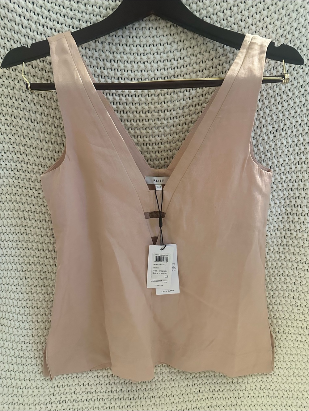 Reiss Blush Linen-Blend V-Neck Shell